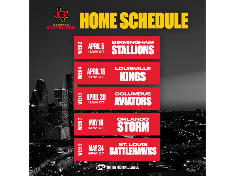 Houston Gamblers 2026 Schedule