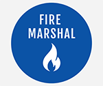 Blue and white icon for Fire Marhsal Office